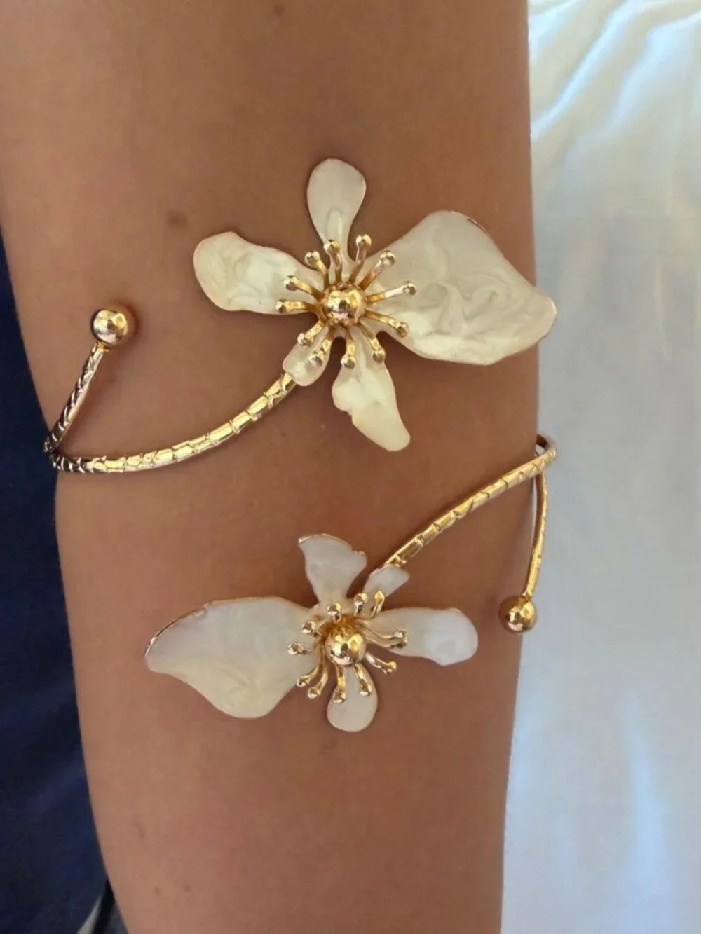 Dainty Gold Flower Wrap Cuff Bracelet Boho Coquette OS